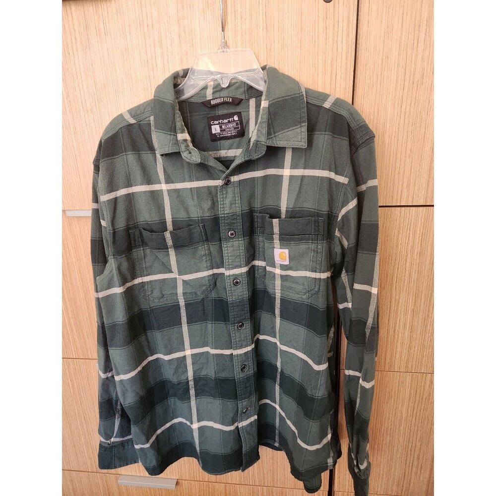 Carhartt Men's Rugged Flex Relaxed Fit Longsleeve Green Plaid Shirt Size L